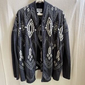 Luckly Lotus Lucky Brand Aztec Design Soft Knitwear Open Embroidered Cardigan M